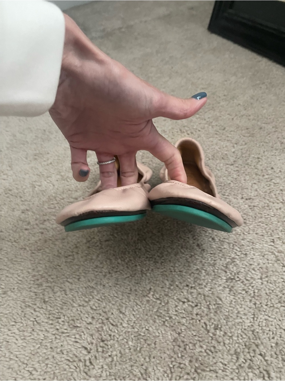 Tieks Ballet Flat in Blush Pink with Teal Heel Tab - Picture 3 of 5
